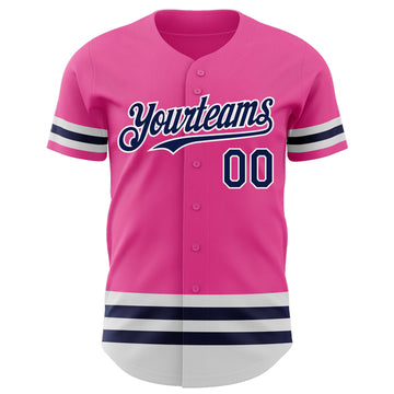 Custom Pink Navy-White Line Authentic Baseball Jersey