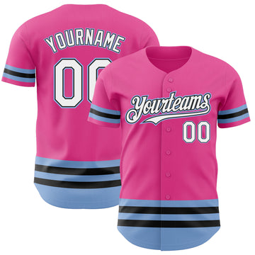 Custom Pink Black-Light Blue Line Authentic Baseball Jersey