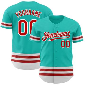 Custom Aqua Red-White Line Authentic Baseball Jersey