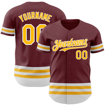 Custom Burgundy Gold-White Line Authentic Baseball Jersey