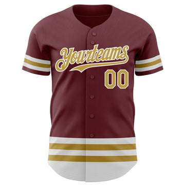 Custom Burgundy Old Gold-White Line Authentic Baseball Jersey