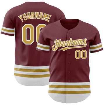 Custom Burgundy Old Gold-White Line Authentic Baseball Jersey