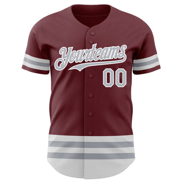 Custom Burgundy Gray-White Line Authentic Baseball Jersey