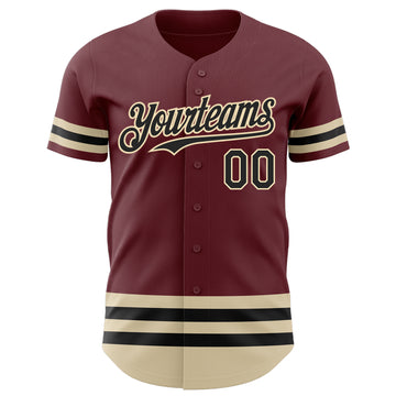 Custom Burgundy Black-Cream Line Authentic Baseball Jersey