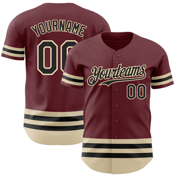 Custom Burgundy Black-Cream Line Authentic Baseball Jersey