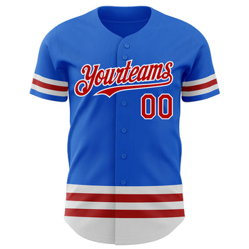 Custom Thunder Blue Red-White Line Authentic Baseball Jersey