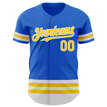 Custom Thunder Blue Yellow-White Line Authentic Baseball Jersey