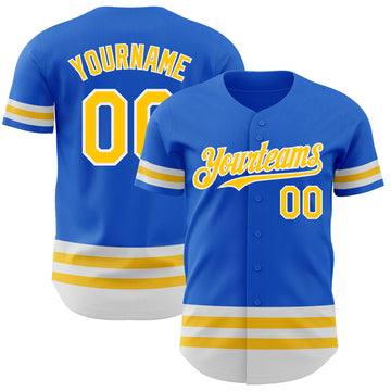 Custom Thunder Blue Yellow-White Line Authentic Baseball Jersey