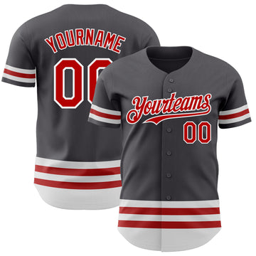 Custom Steel Gray Red-White Line Authentic Baseball Jersey