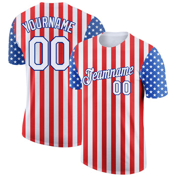 Custom Red White-Royal 3D American Flag Patriotic Performance T-Shirt