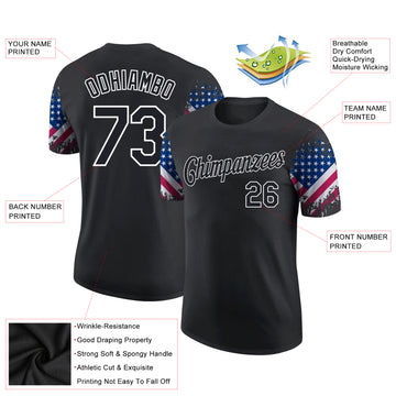 Custom Black White 3D American Flag Patriotic Performance T-Shirt