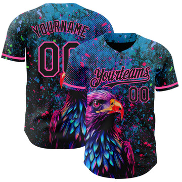 Custom Black Pink 3D Pattern Design Holi Festival Color Powder Authentic Baseball Jersey