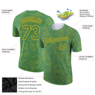 Custom Kelly Green Gold 3D Pattern Design Dragon Performance T-Shirt