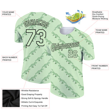 Custom Pea Green Black 3D Pattern Design Dinosaur Performance T-Shirt