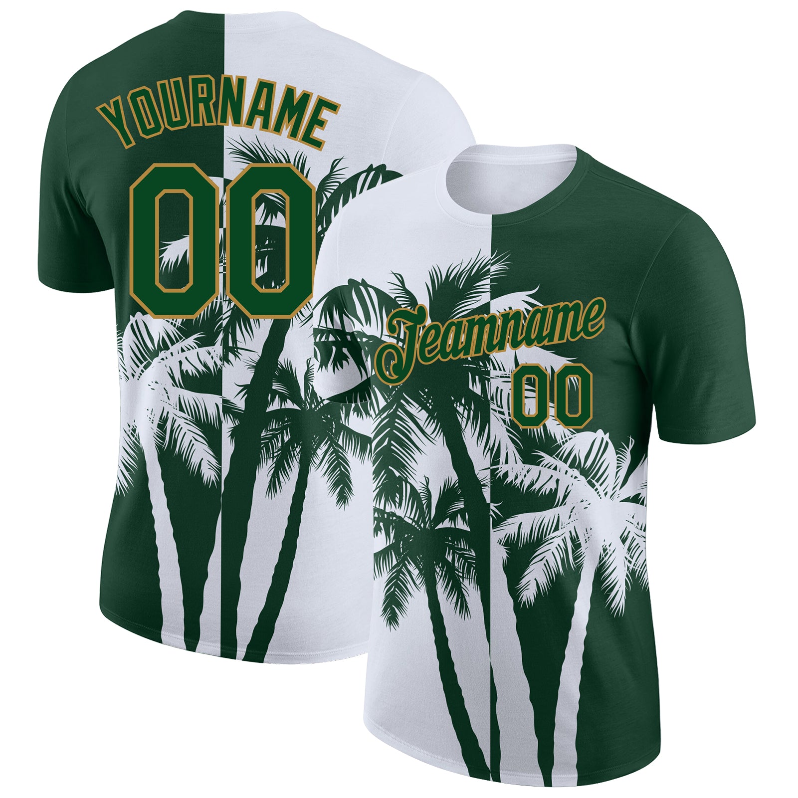 Custom Green Old Gold-White 3D Pattern Design Hawaii Coconut