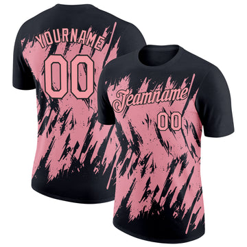 Custom Black Medium Pink 3D Pattern Design Abstract Sharp Shape Performance T-Shirt