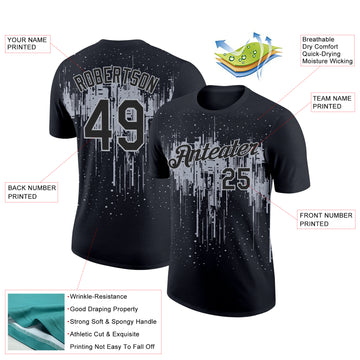 Custom Black Gray 3D Pattern Design Dripping Splatter Art Performance T-Shirt