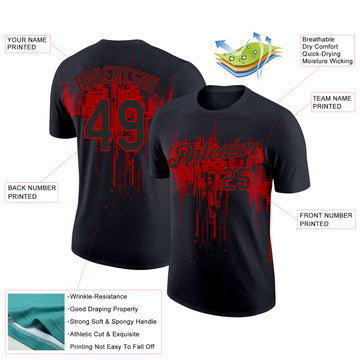 Custom Black Red 3D Pattern Design Dripping Splatter Art Performance T-Shirt