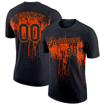 Custom Black Orange 3D Pattern Design Dripping Splatter Art Performance T-Shirt