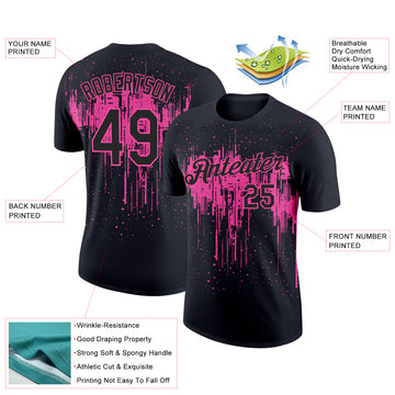 Custom Black Pink 3D Pattern Design Dripping Splatter Art Performance T-Shirt