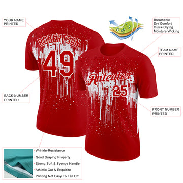 Custom Red White 3D Pattern Design Dripping Splatter Art Performance T-Shirt
