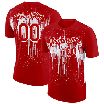 Custom Red White 3D Pattern Design Dripping Splatter Art Performance T-Shirt