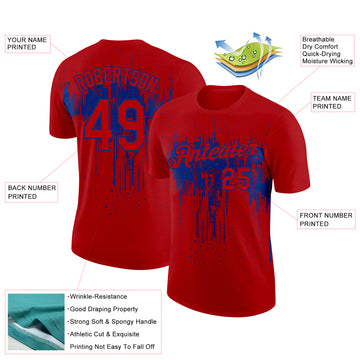 Custom Red Royal 3D Pattern Design Dripping Splatter Art Performance T-Shirt