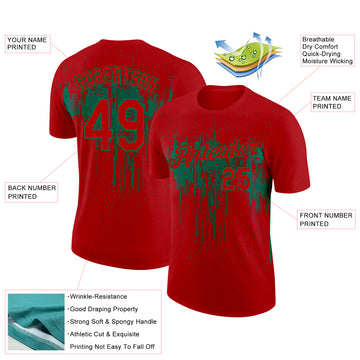 Custom Red Kelly Green 3D Pattern Design Dripping Splatter Art Performance T-Shirt
