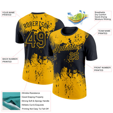 Custom Black Gold 3D Pattern Design Dripping Splatter Art Performance T-Shirt