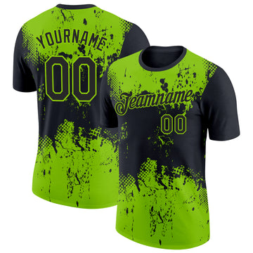 Custom Black Neon Green 3D Pattern Design Dripping Splatter Art Performance T-Shirt