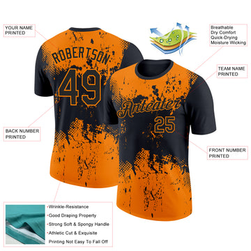 Custom Black Bay Orange 3D Pattern Design Dripping Splatter Art Performance T-Shirt