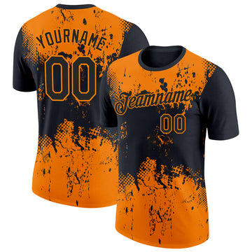 Custom Black Bay Orange 3D Pattern Design Dripping Splatter Art Performance T-Shirt