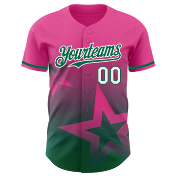Custom Pink Kelly Green-White 3D Pattern Design Gradient Style Twinkle Star Authentic Baseball Jersey