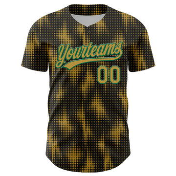 Custom Black Old Gold-Kelly Green 3D Pattern Design Halftone Dots Authentic Baseball Jersey