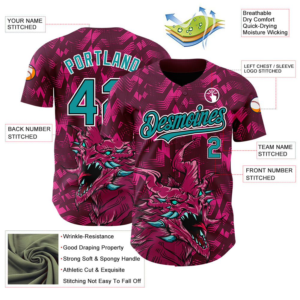 Custom Crimson Teal-Black 3D Pattern Design Animal Dragon