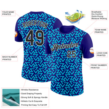 Custom Dark Purple Black-Lakes Blue 3D Esports Performance T-Shirt