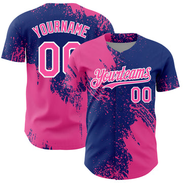 Custom Pink Royal-White 3D Pattern Design Abstract Brush Stroke Authentic Baseball Jersey