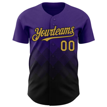 Custom Purple Old Gold-Black 3D Gradient Square Shape Authentic Baseball Jersey
