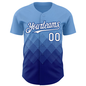 Custom Light Blue White-Royal 3D Gradient Square Shape Authentic Baseball Jersey