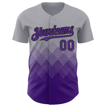 Custom Gray Purple-Black 3D Gradient Square Shape Authentic Baseball Jersey