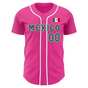 Custom Pink Kelly Green-White 3D Mexico Mexican Flag Authentic Baseball Jersey