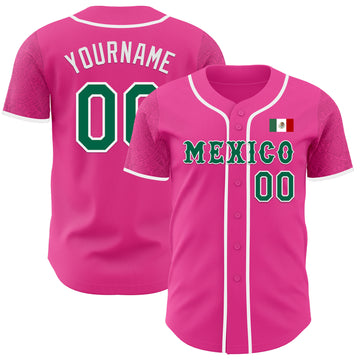 Custom Pink Kelly Green-White 3D Mexico Mexican Flag Authentic Baseball Jersey