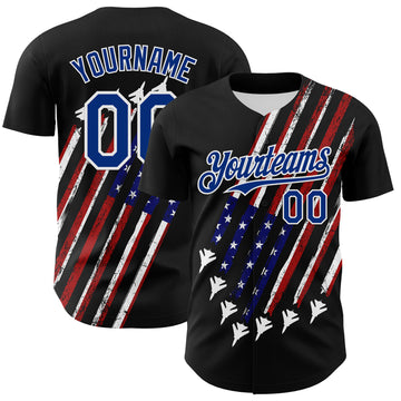 Custom Black Royal Red-White 3D Patriotic American Flag Authentic Baseball Jersey
