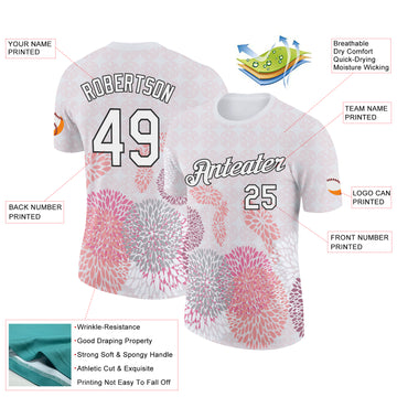 Custom White Black 3D Pickleball Paddles Balls Floral Performance T-Shirt