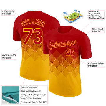 Custom Red Gold 3D Pattern Design Gradient Square Shapes Performance T-Shirt