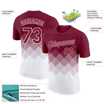 Custom Crimson White 3D Pattern Design Gradient Square Shapes Performance T-Shirt