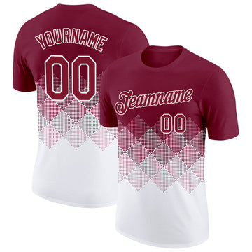 Custom Crimson White 3D Pattern Design Gradient Square Shapes Performance T-Shirt