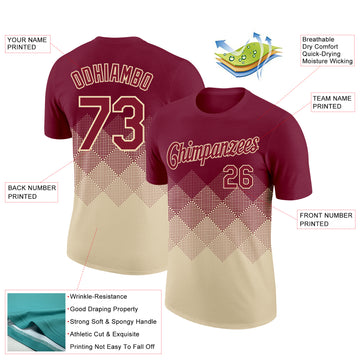 Custom Crimson Cream 3D Pattern Design Gradient Square Shapes Performance T-Shirt