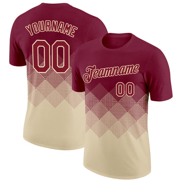 Custom Crimson Cream 3D Pattern Design Gradient Square Shapes Performance T-Shirt