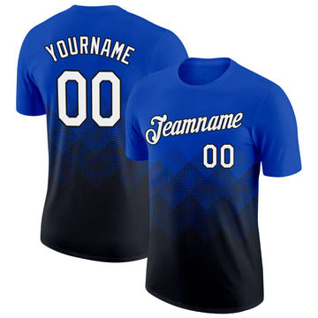 Custom Thunder Blue White-Black 3D Pattern Design Gradient Square Shapes Performance T-Shirt